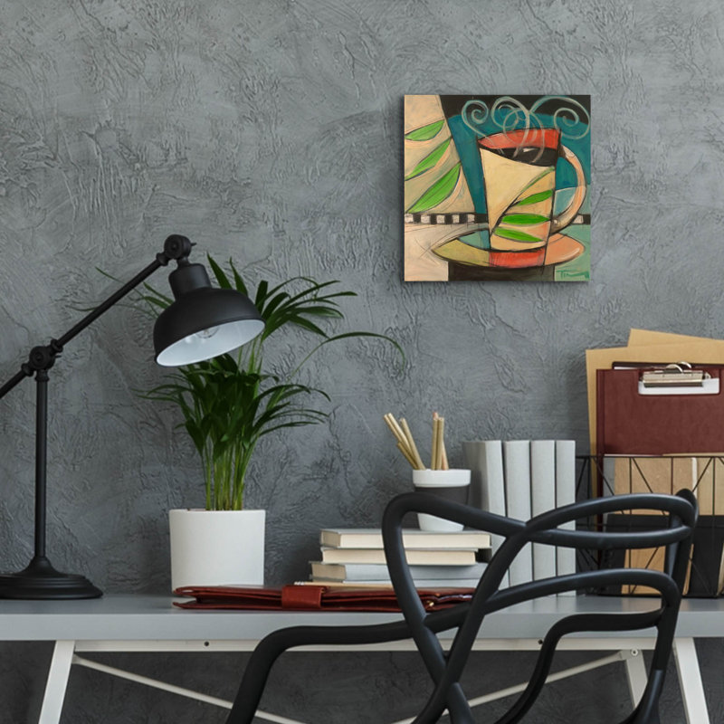 «Coffee Cup With Leaves» par Tim Nyberg, art mural en verre acrylique, H 12 po x l 12 po x P 0,13 po