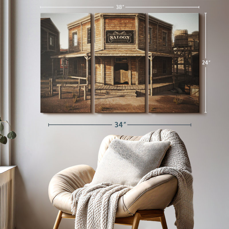 «Western Saloon Bar», 3 pièces sur toile, H 24 po x l 38 po 