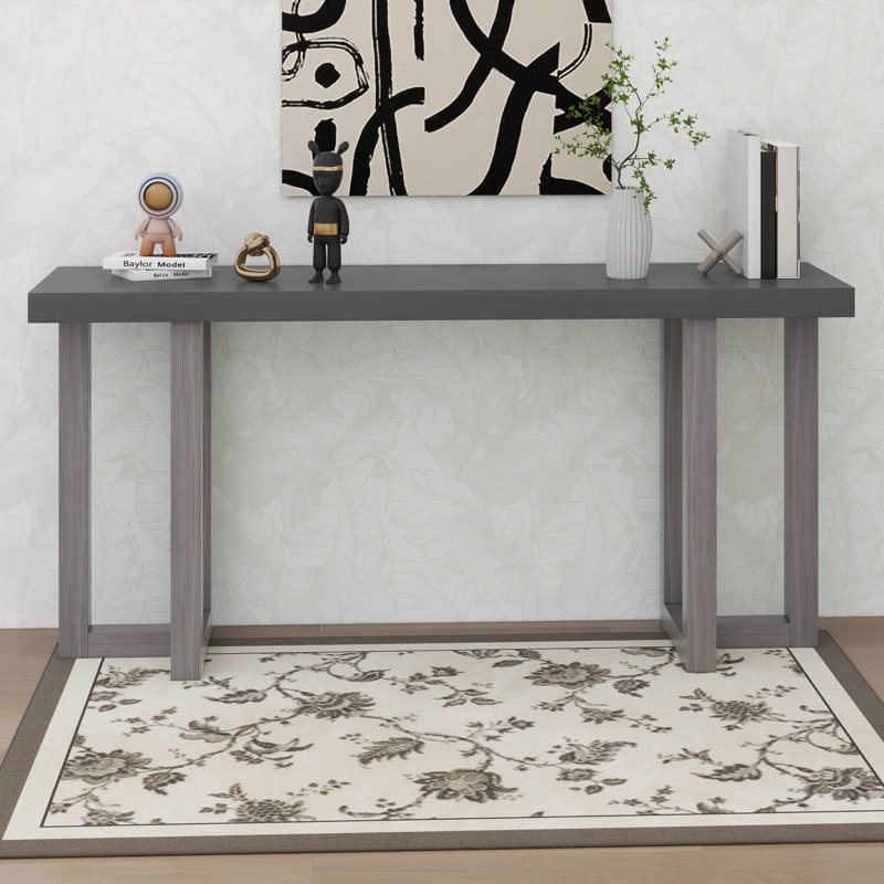 Console très longue, canapé à 2 niveaux avec rangement, Gris clair / Gris foncé