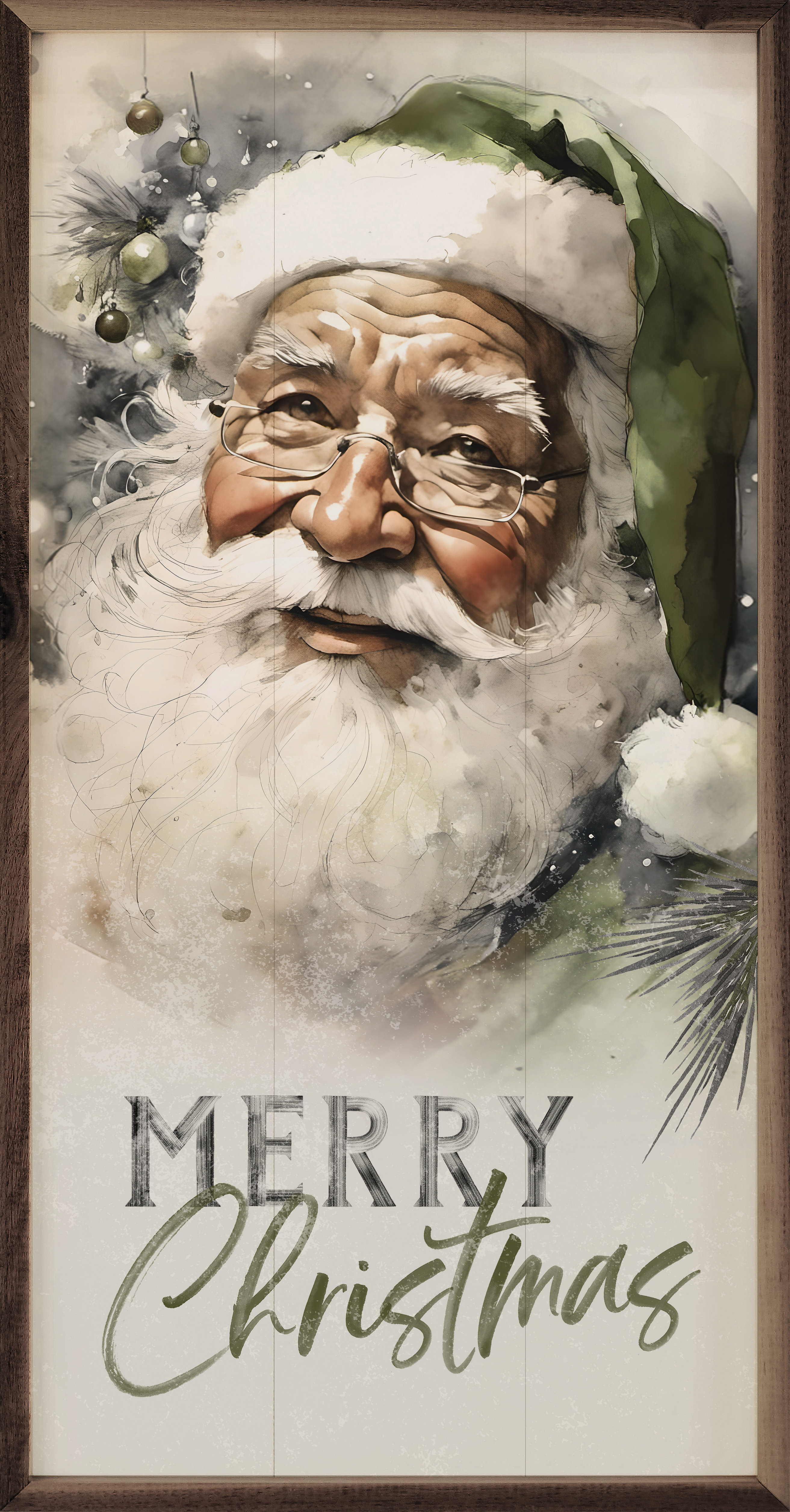 The Holiday Aisle® " Merry Christmas Vintage Santa With Green Hat " on Wood | Wayfair