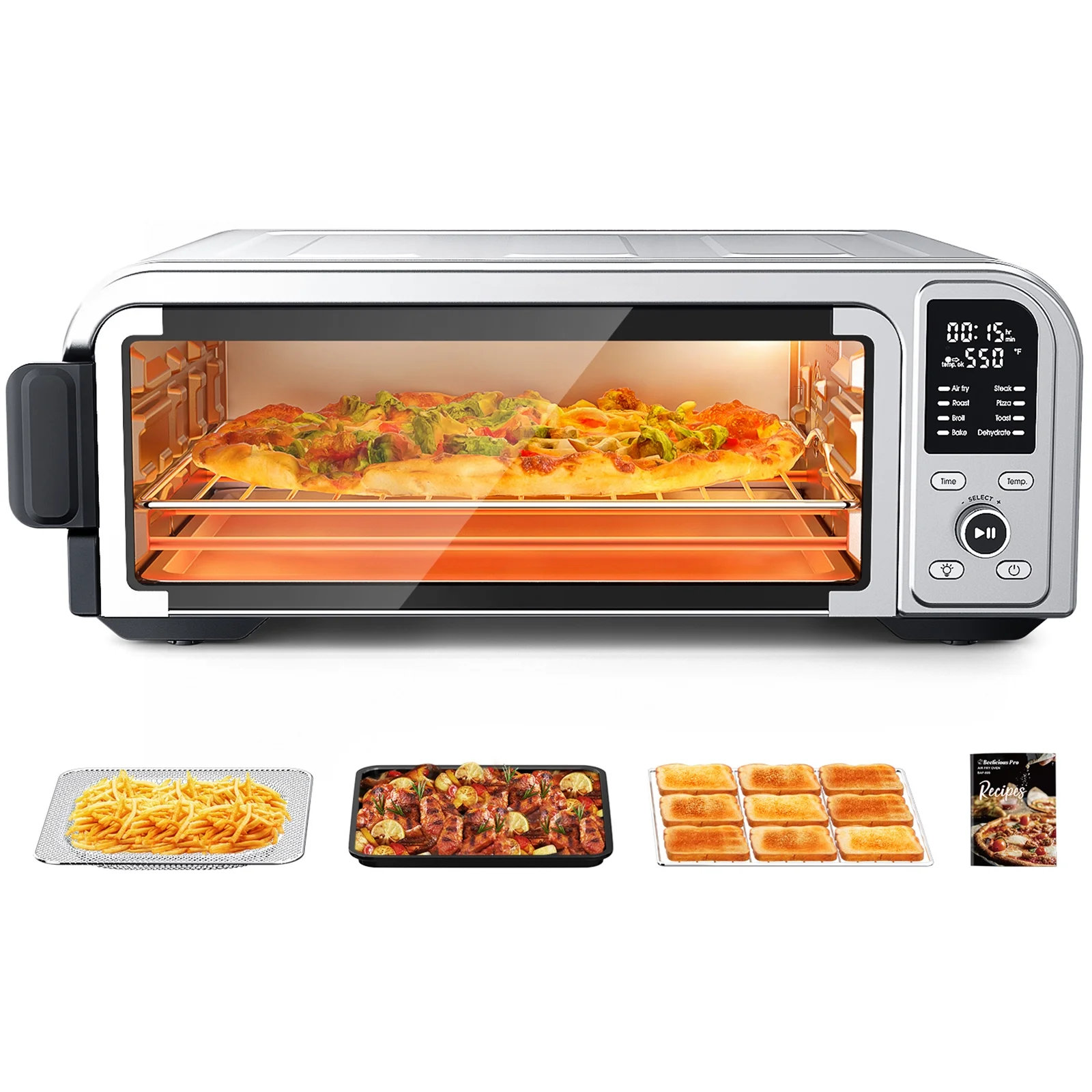 Beelicious 19QT Digital 8-in-1 Air Fryer Toaster Oven, 550°F