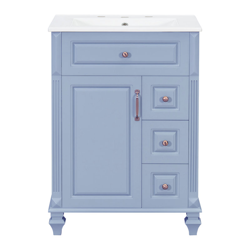 Meuble-lavabo 24 po avec lavabo encastré en céramique, Crème bleue
