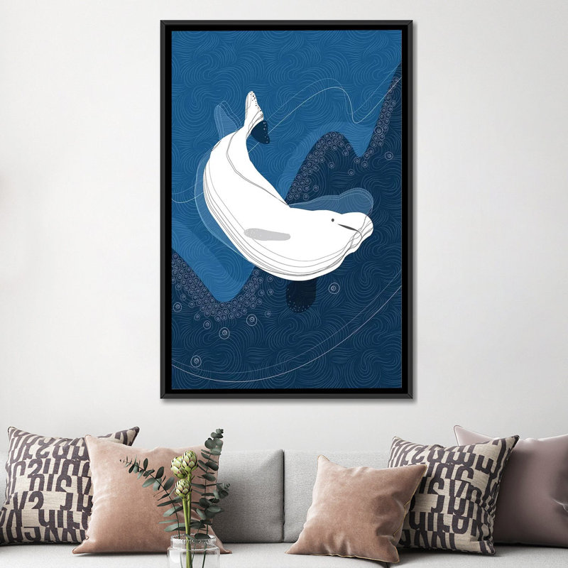 «Beluga» par Soul Curry, impression et impression d'art graphique, H 48 po x l 32 po x P 1,5 po, Toile avec cadre noir