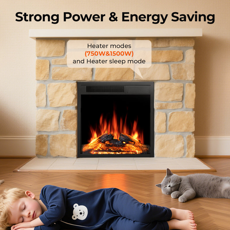 Electric Fireplace Insert, Freestanding/recessed Heater With 7 Flame Brightness, 2 Heat Modes, Remote Control, Quiet Operation, Safe For Kids & Pets, For Living Room, Bedroom