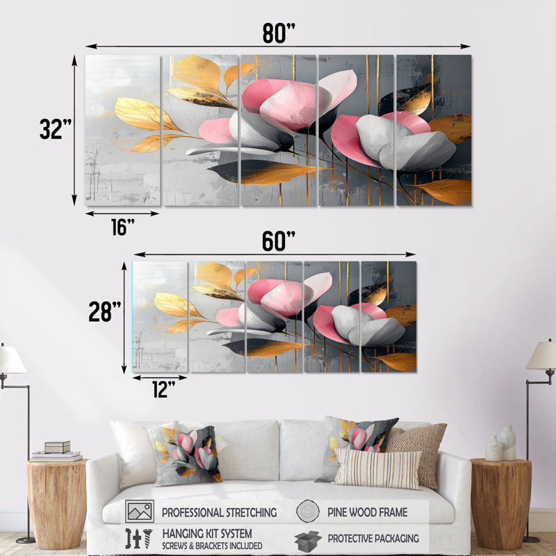 Fultz fleurs de lotus Pure Form VII - lotus - art mural moderne, H 28 po x l 60 po, 5