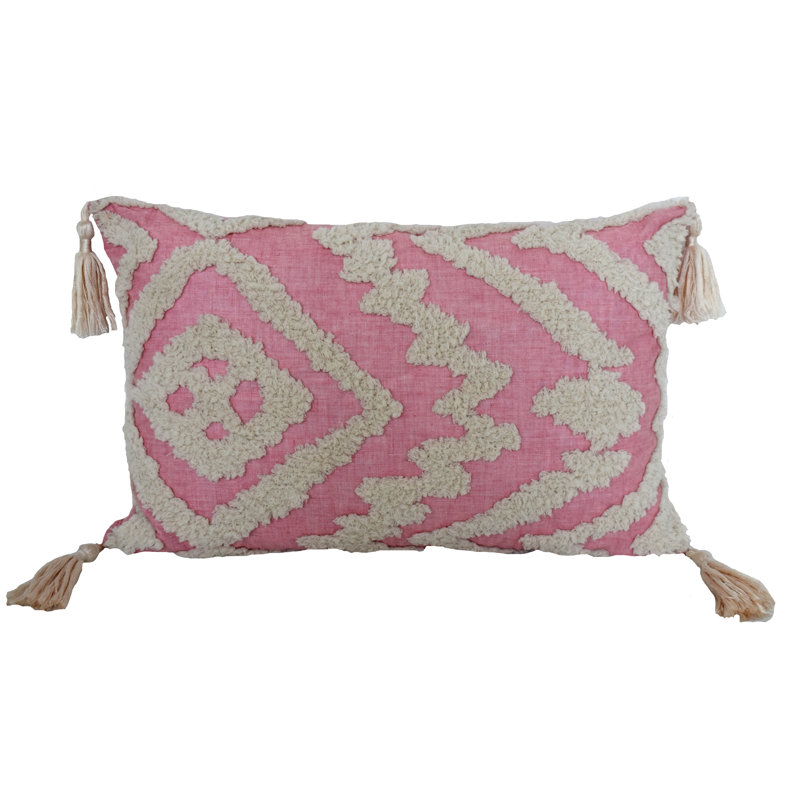  Cording Embroidery Rectangular Cotton Pillow Cover, Pink