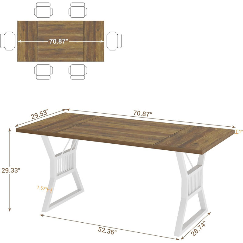 Table de salle à manger 70,8 pouces avec pieds en métal robustes, Chêne / Blanc
