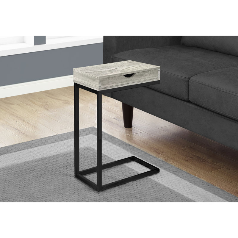 Table de bout, table d'appoint, table d'appoint avec tiroir de rangement, Gris / Noir
