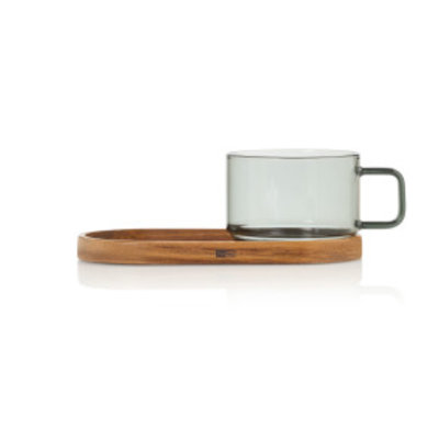 AdHoc Impact Glass Mug In Grey Glass With Tray