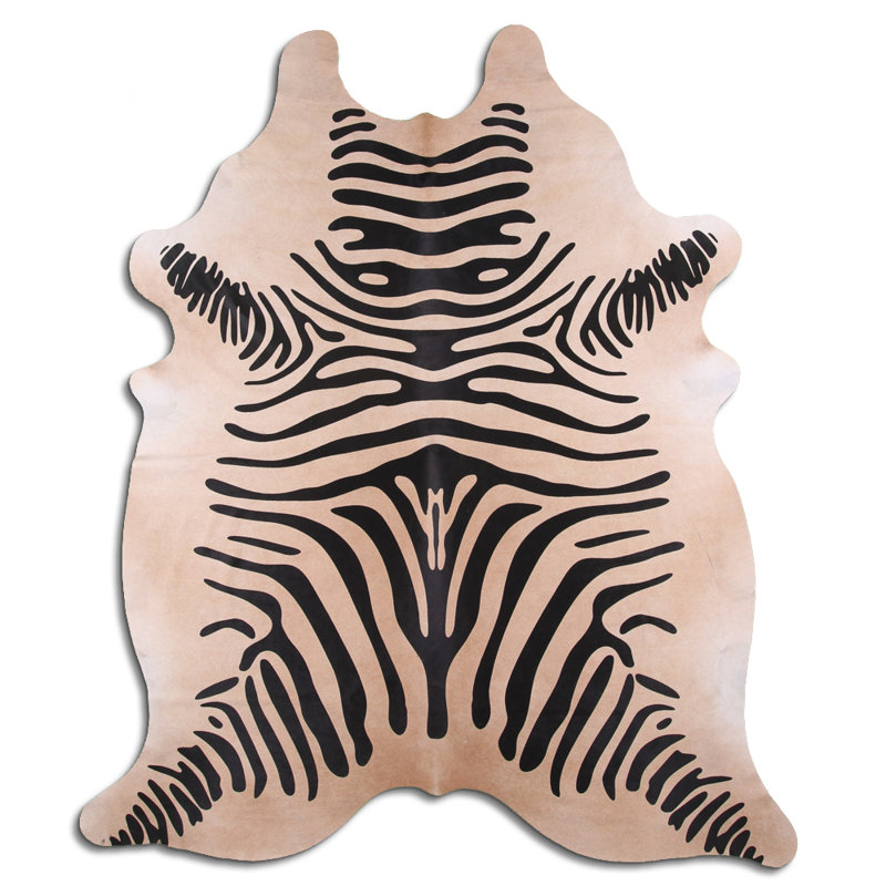 Zèbre personnalisé sur peau de vache imprimée beige, Nouveauté 5 pi 8 po x 6 pi 7 po