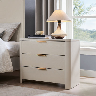 29" Wide Modern 3-Drawer Nightstand with Charging Station, Rounded-Corner Design Bedside Table for Bedroom, Living Room