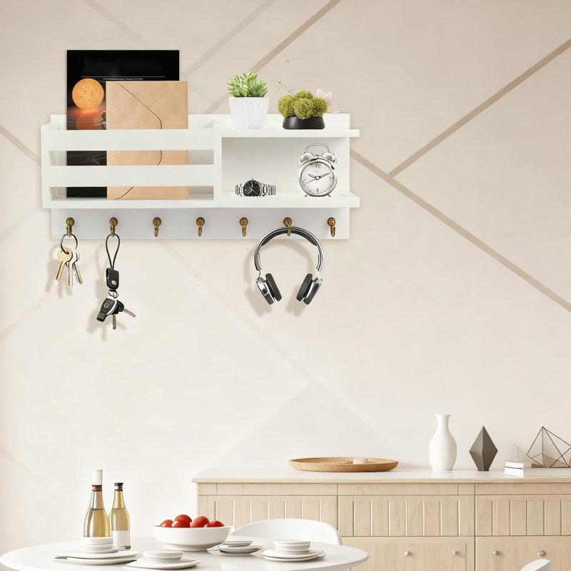 Porte-clés mural avec organisateur de courrier et petit plateau, porte-clés en bois avec 7 crochets pour entrée, chambre à coucher, maison, bureau