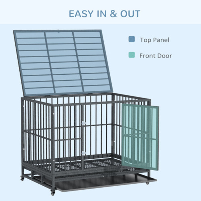 Gray Medium Rolling Steel Dog Crate with Wheels