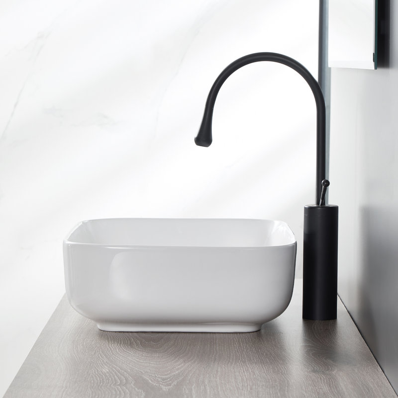 Lavabo de comptoir rectangulaire en céramique H 5,91 po avec deux résistances aux taches, résistant aux rayures et aux fuites, Basin