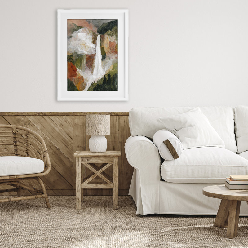 «Mountain Waterfall Landscape», reproduction encadrée sous verre, design par Chromatique Tempête Studio, 23 x 17