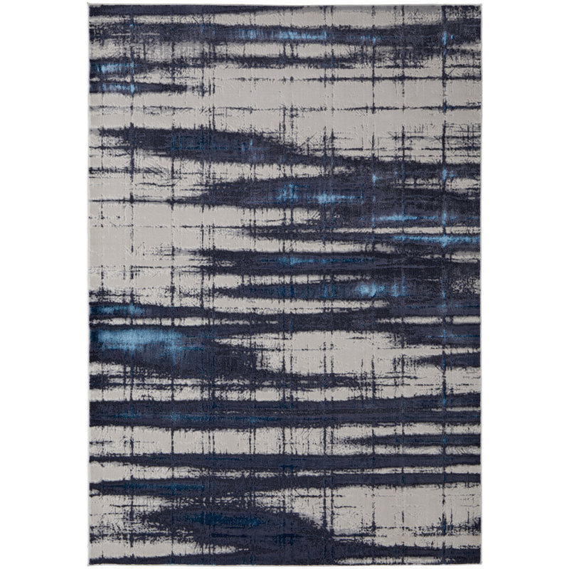 Tapis abstrait rectangulaire tissé à la machine 2 pi x 3 pi en polyester ivoire / bleu / gris Mallinson