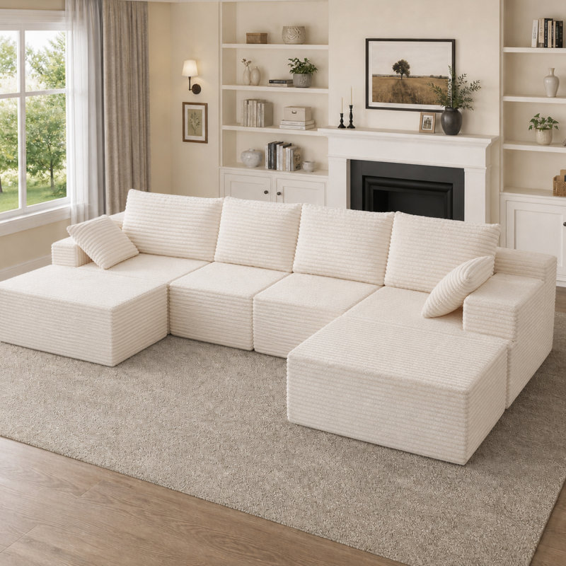 130.7 " Corduroy Sectional, White