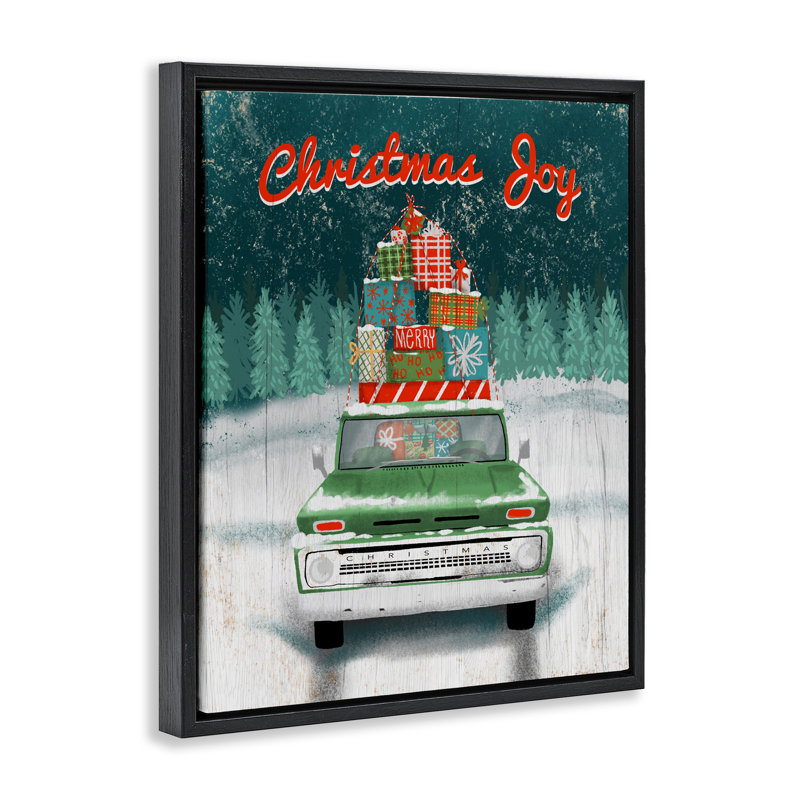 Cadre flottant de Noël avec camion rustique, conception par Jilly Jack Designs, Cadre flottant noir de jais, 21" H x 17" W