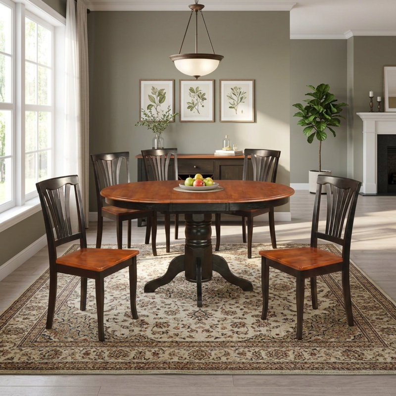 Ensemble de salle à manger ovale 7 pièces en bois de cerisier noir avec rallonge papillon intégrée de 45 cm et 6 chaises