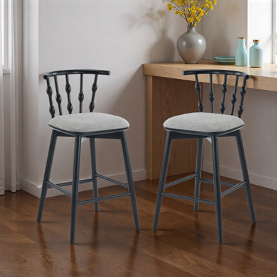 Tabouret de bar d'intérieur en bois, finition noire avec revêtement gris, ensemble de 2