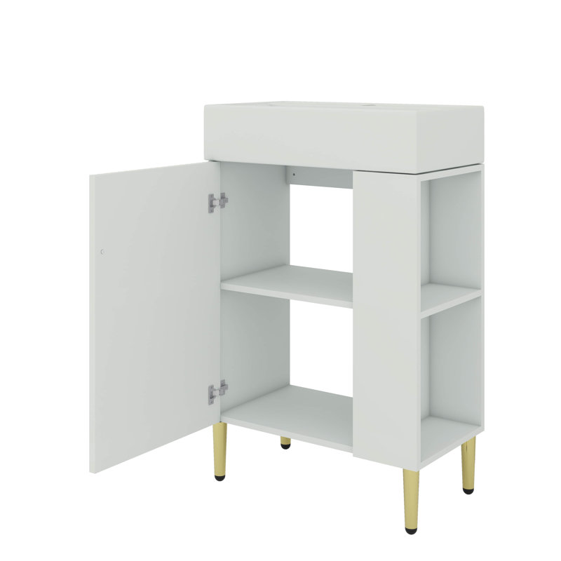 Ensemble de meuble-lavabo autoportant 21,6 pouces avec rangement à droite et pieds en métal, Blanc
