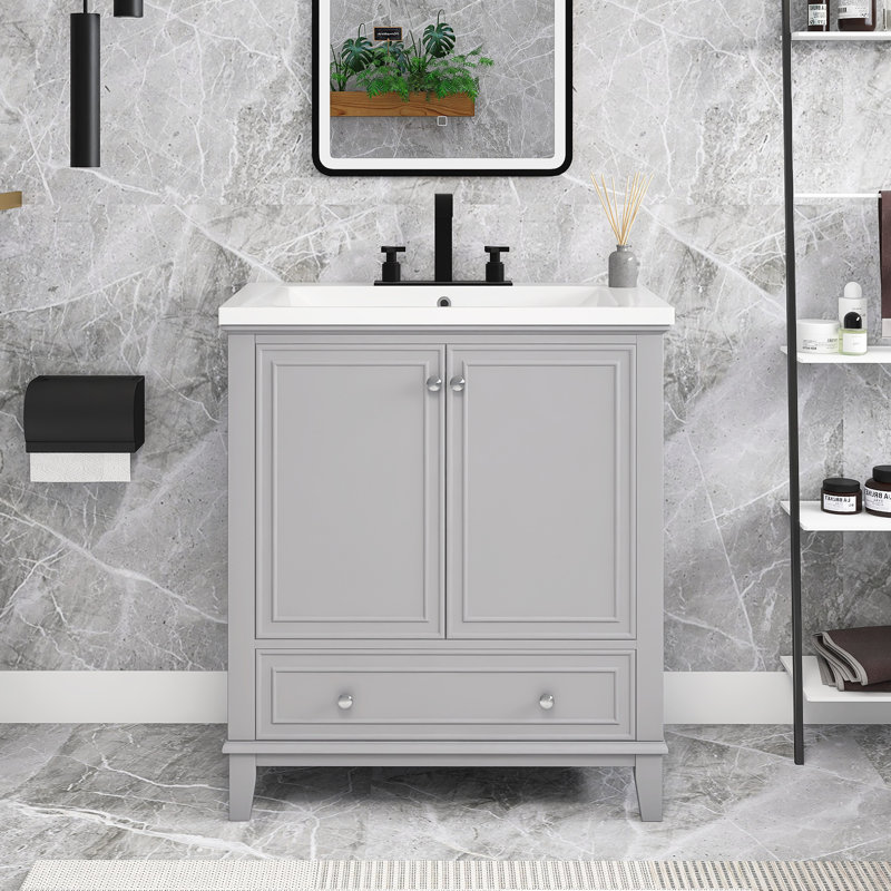 Meuble-lavabo simple 30 po avec comptoir, Gris