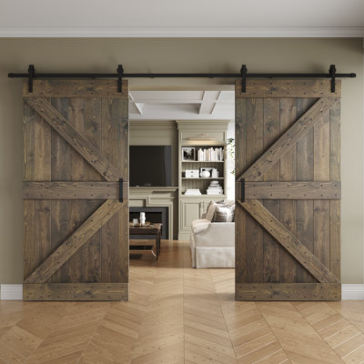 K Series Pine Wood Double Sliding Barn Door with Hardware Kit
