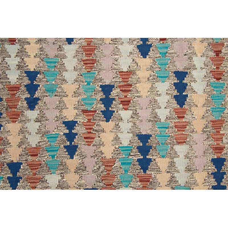 Rectangle 154 cm x 194 cm Geometric Wool Hand Woven Kilim