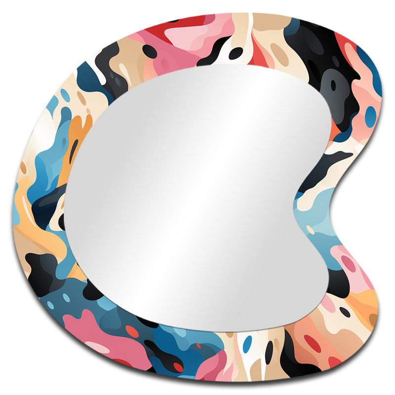 Faelynn tribal rose et bleu - forme abstraite, miroir mural, miroir asymétrique moderne, 27 po x 27 po