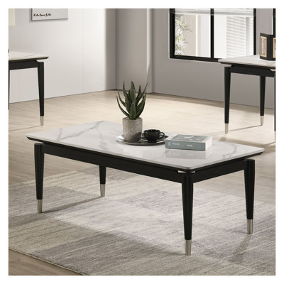 Contemporary 3-Piece Living Room Table Set with Sintered Stone Tops, Black and White Finish