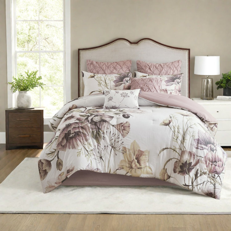 Ensemble de literie en coton 8 pièces Elegant Blush, style Shabby Chic romantique