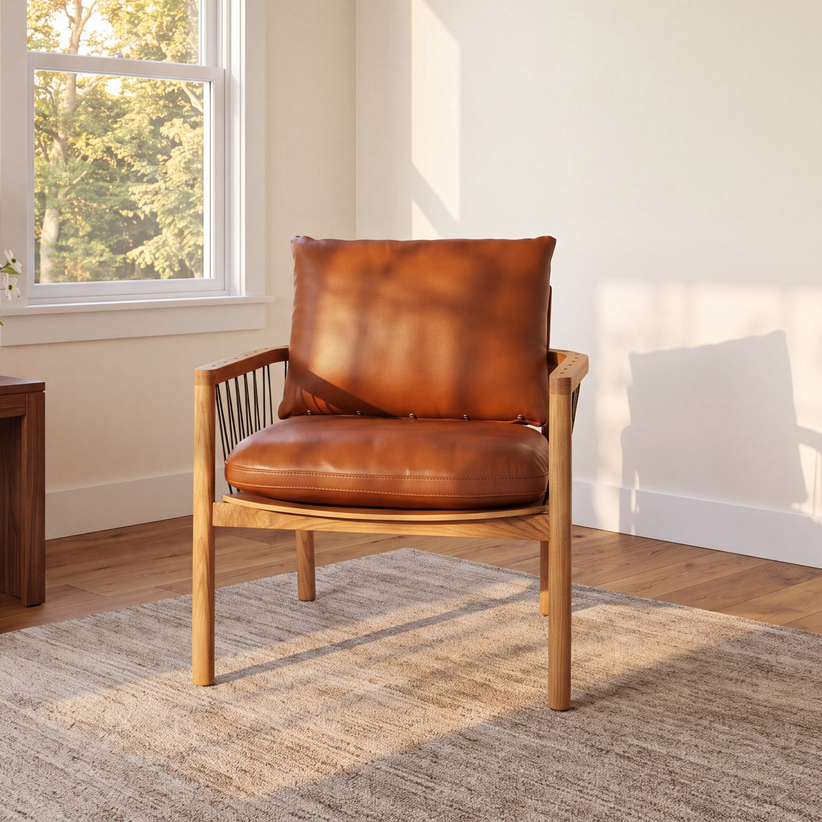 Duncan Oak Genuine Leather Armchair
