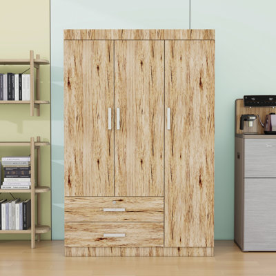 3-Door Wardrobe with 2 Drawers and 2 Hanging Rods