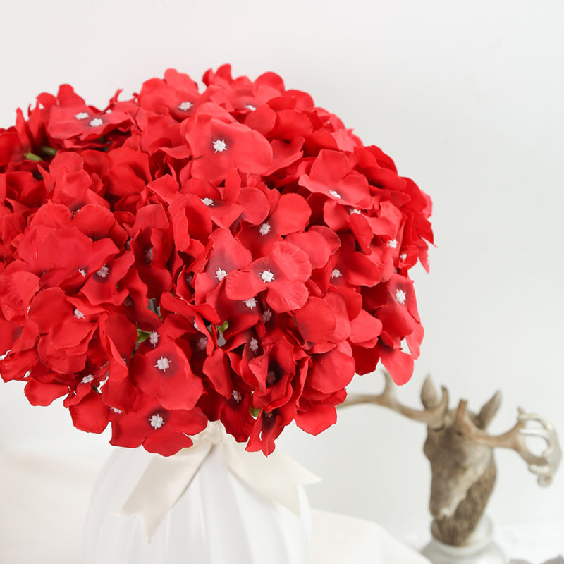Artificial Hydrangea Flower Head With Pole, Red