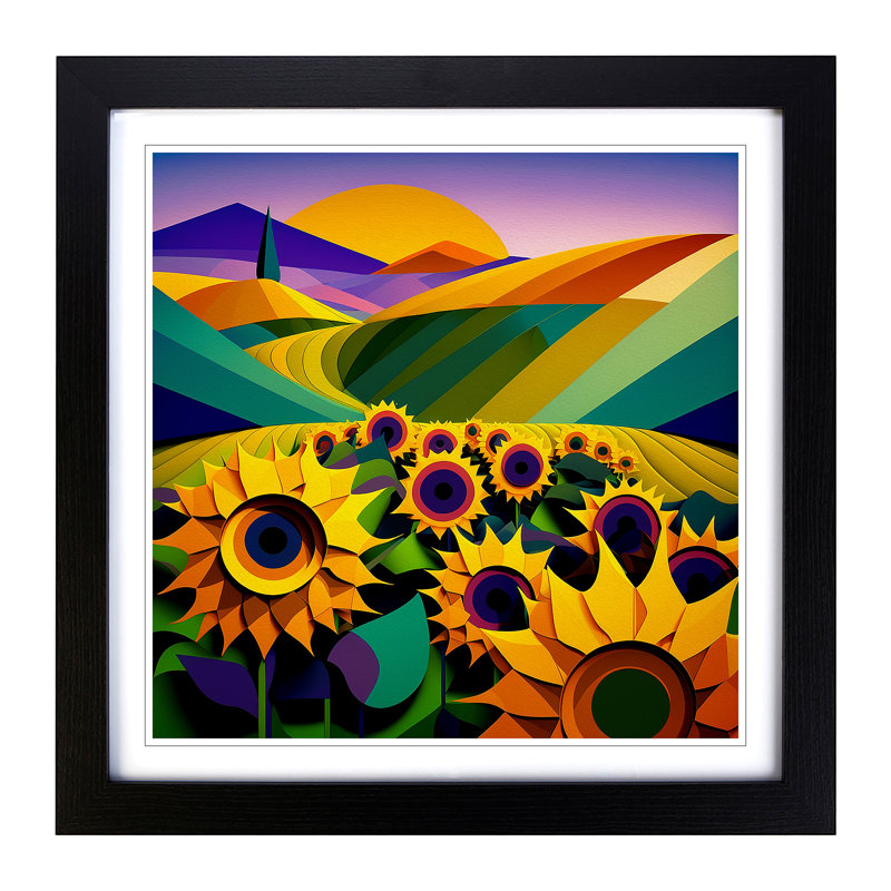 Sunflower Field Constructivism - Framed Print, Black