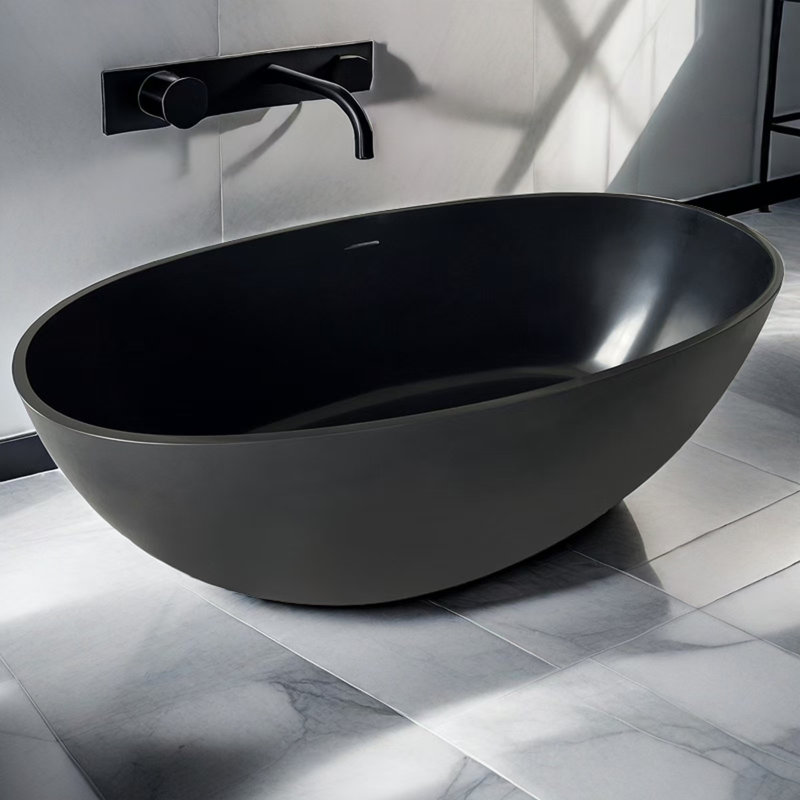 Freestanding Soaking Solid Surface Bathtub, Matte black
