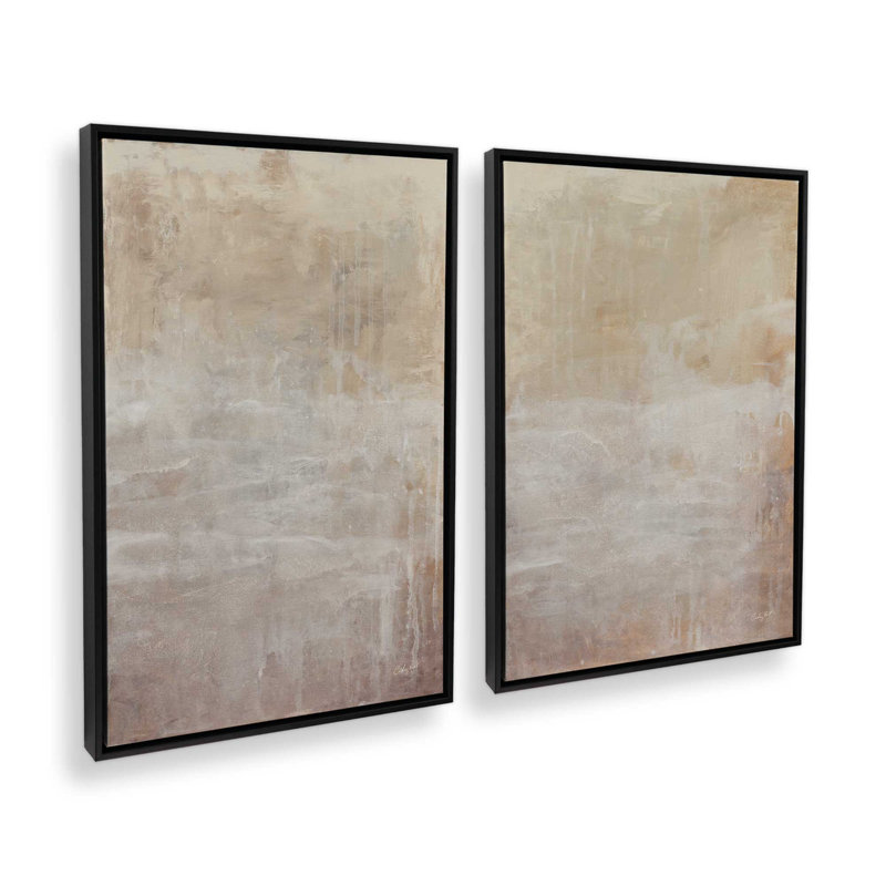 «Calm Cream Clouds», ensemble de 2 imprimés, 36 po x 24 po, Toile avec cadre, Noir satiné