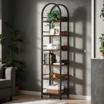 78.7" Tall 6-Tier Narrow Bookshelf, Freestanding Arched Display Bookcase and Storage Organizer for Living Room and Home Office