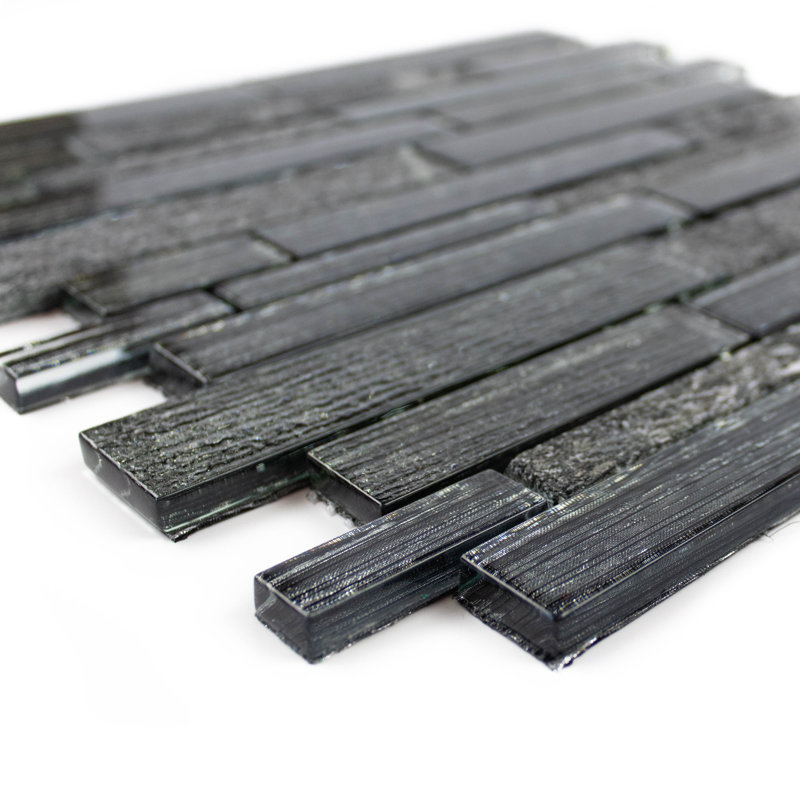 Cosmos Brick Glass Mosaic Tile, Black/Gray