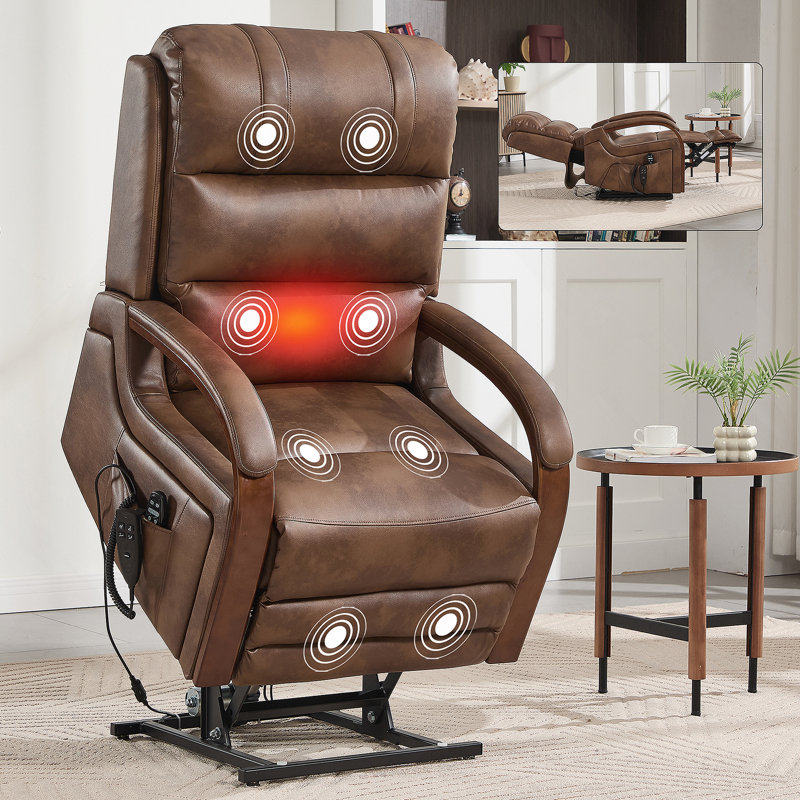 Power Brown Leatheraire Lift Recliner Chair Dual Motor Infinite Position Up To 350 LBS, Brown Faux Leather