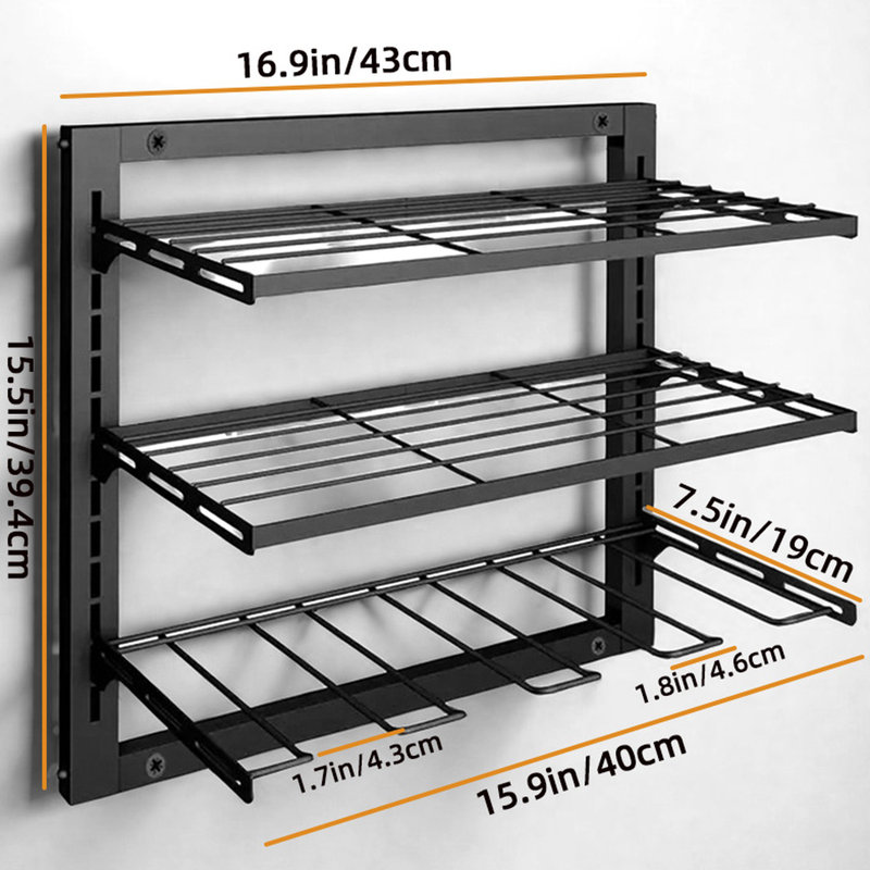 Support à outils mural robuste en métal à 3 niveaux, peu encombrant pour un rangement en atelier
