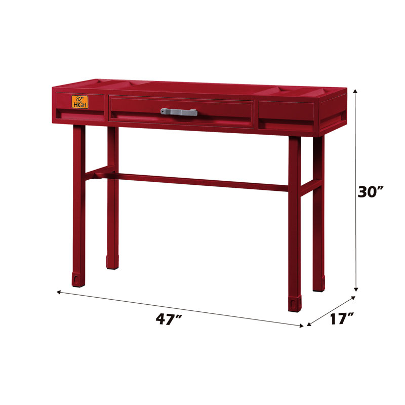 Modern Red Writing Desk With Storage - Metal & Stable Frame Dressing Table For Home Practical