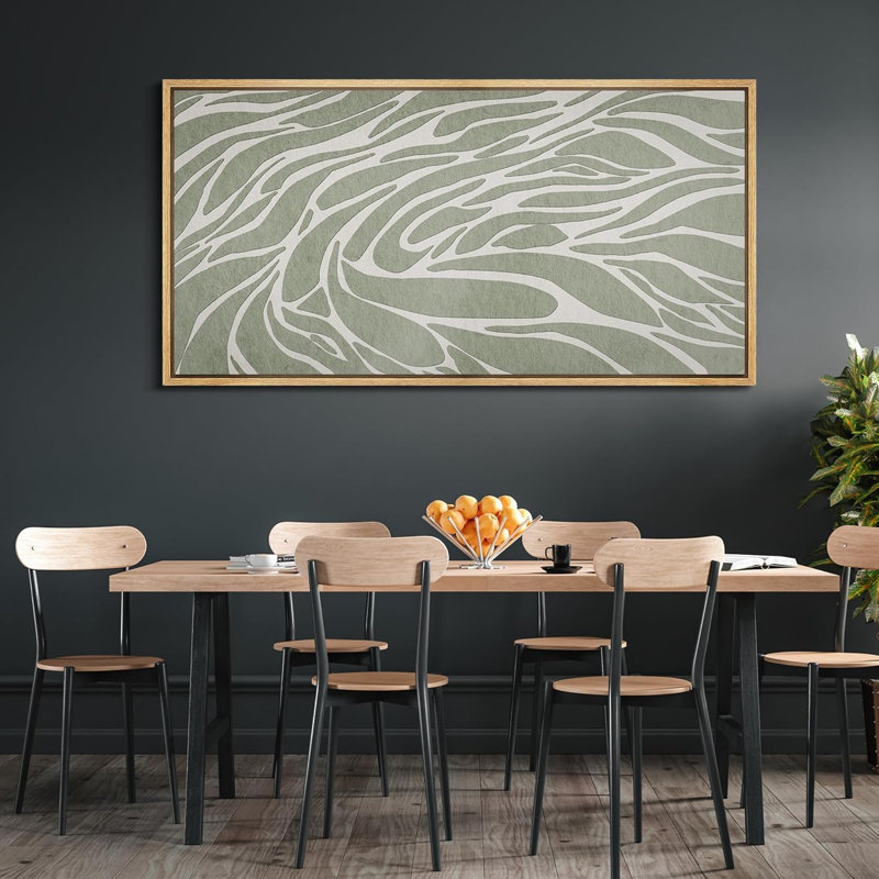 Abstrait motif zébré vert et blanc rétro rétro, H 30 po x l 60 po, Naturel