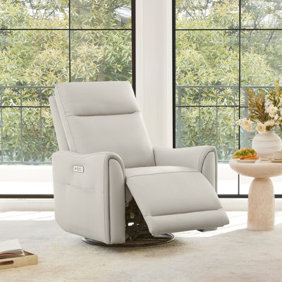 33.9'' Power Glider Recliner with 270° Swivel, Faux Leather Memory Foam Seat