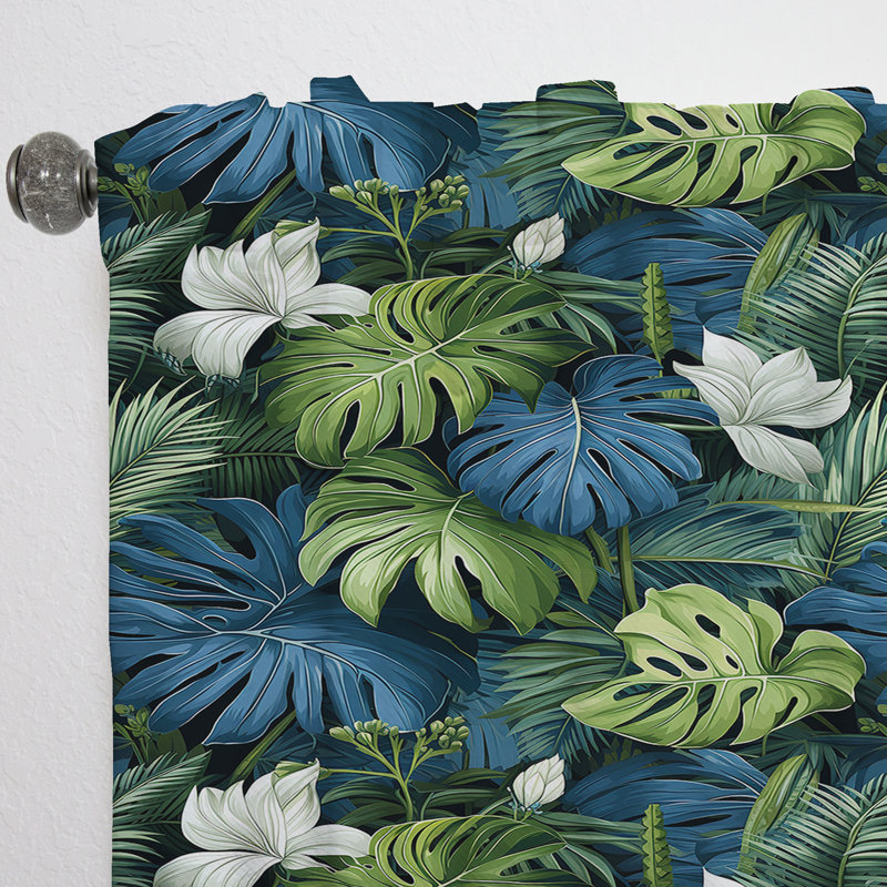 Auvent bleu azur et vert motif tropical II - Rideau tropical - Velours obscurcissant - 1 panneau, L 52 po x L 90 po