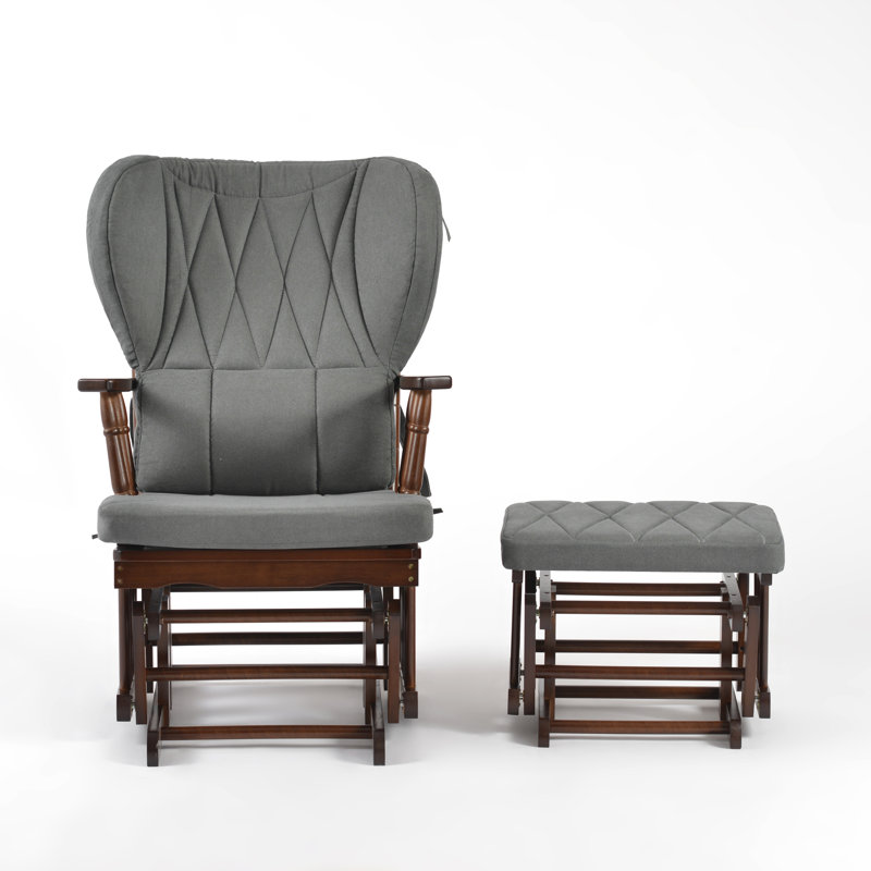 Chaise berçante et repose-pieds Azariyah Konfor, Anthracite, Walnut