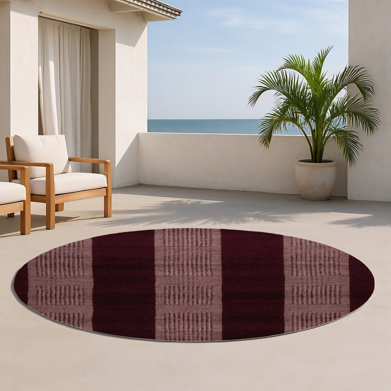 Tapis d'intérieur et d'extérieur à carreaux rouge, Rond 5 pi