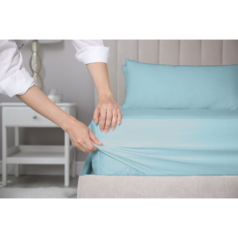 Rayon Sheet Set, Cal.King Sheet Set + 1 Fitted Sheet + 4 Pillowcase, Aqua