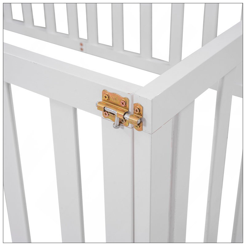 Structure de lit simple en bois avec clôture et porte, Blanc