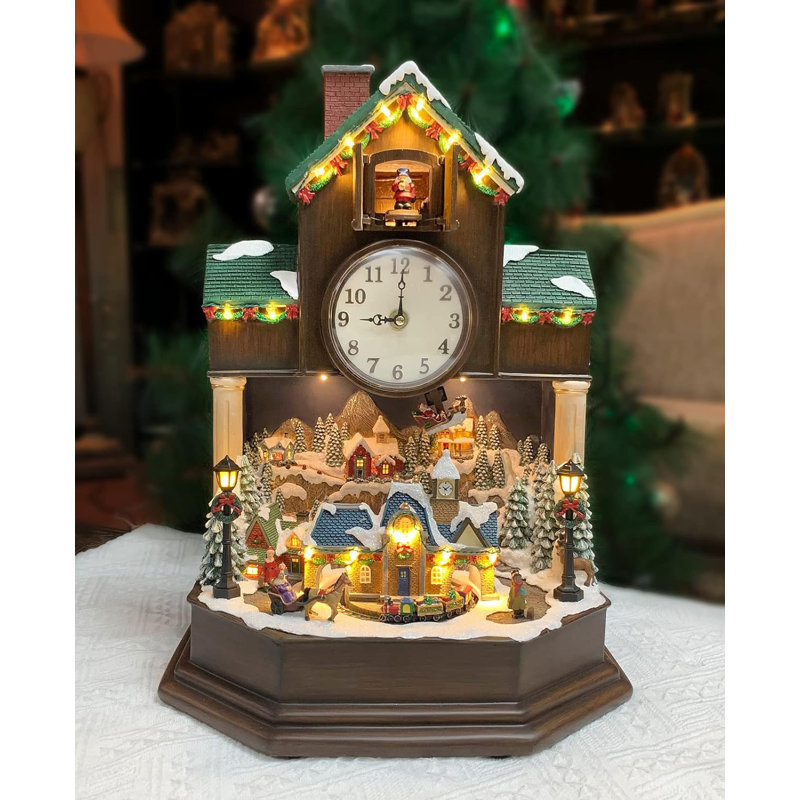 17.5”H Animated Cuckoo Clock - LED Lights, 8 Music, Adapter - Hand-Painted Resin, Moving Nutcraker